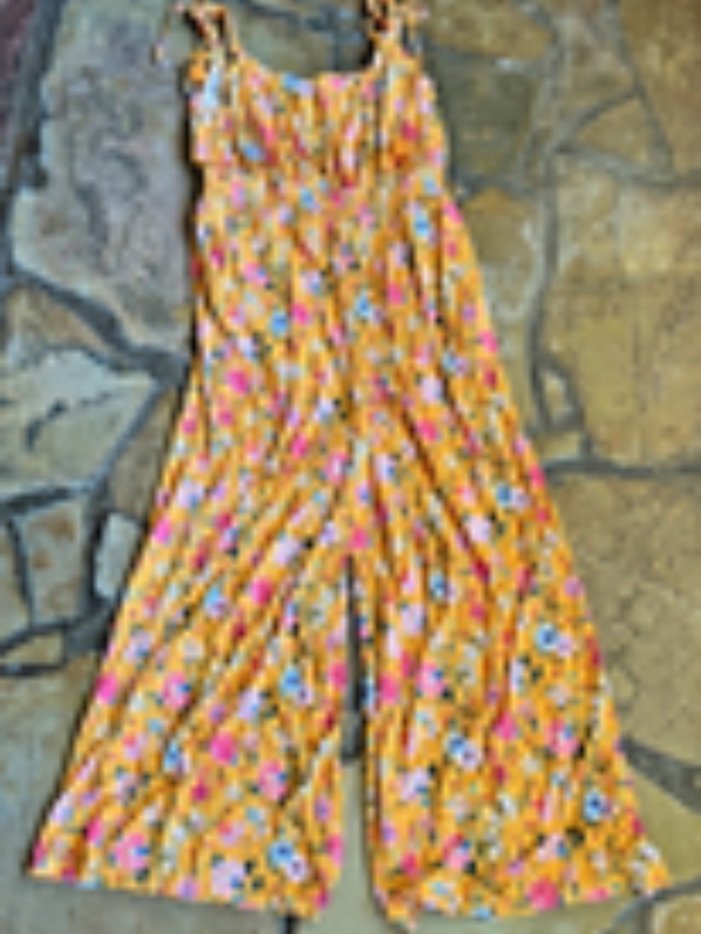 Lane Bryant Maxi Yellow Floral Wide Leg Jumpsuit Flowy Feminine Size 14/16
